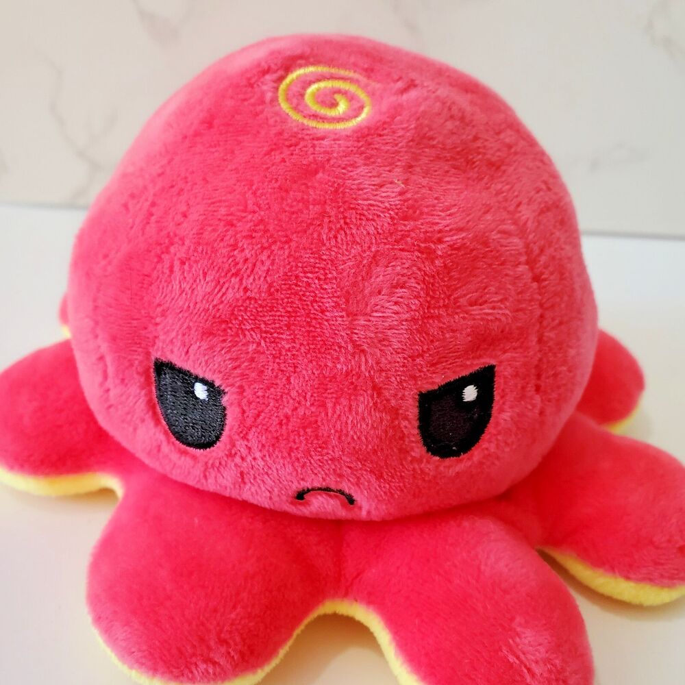 Moody Octopus Plush Pink Yellow Changes Reverse Happy Mad Embroidered Angry Mark
